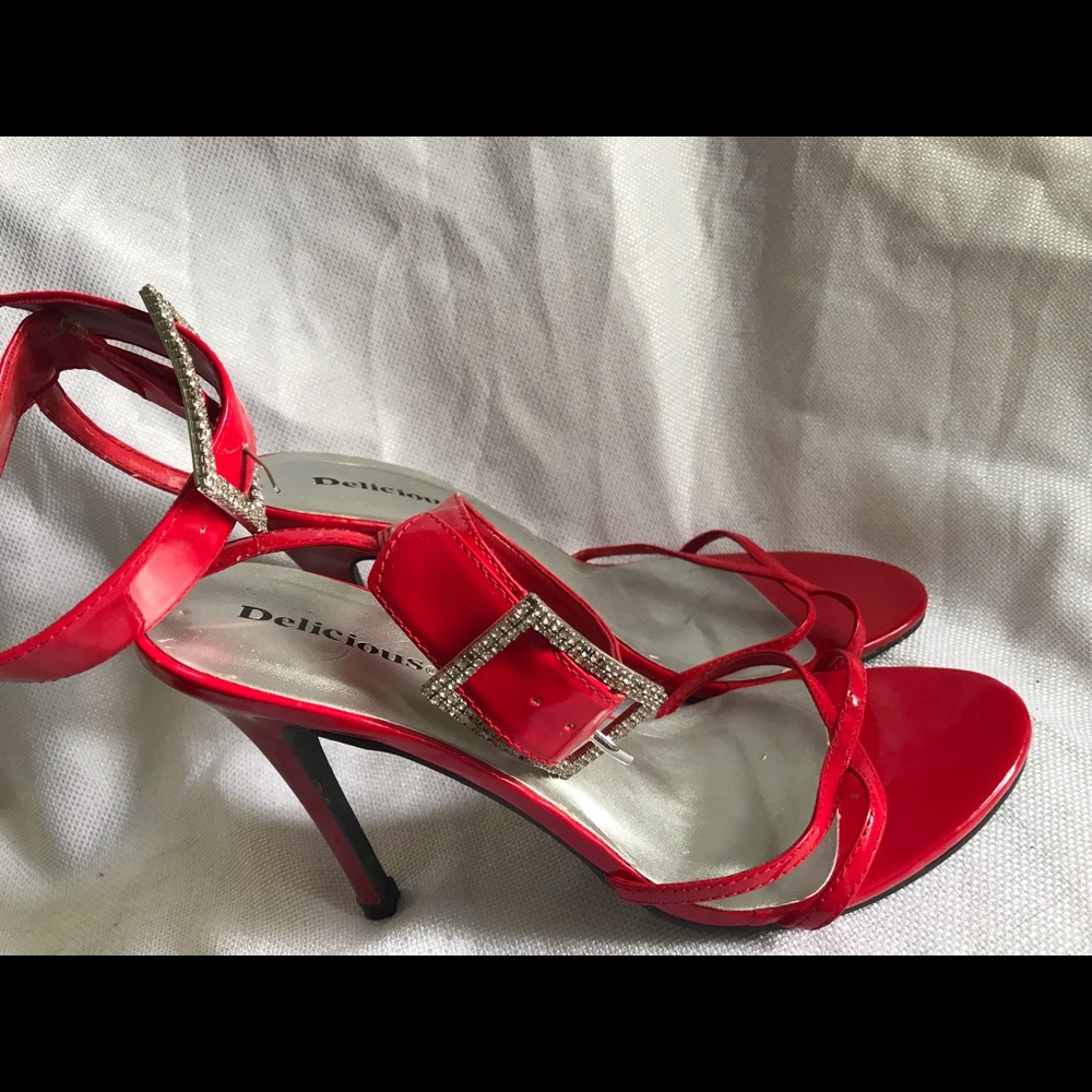 Red rhinestone heels
